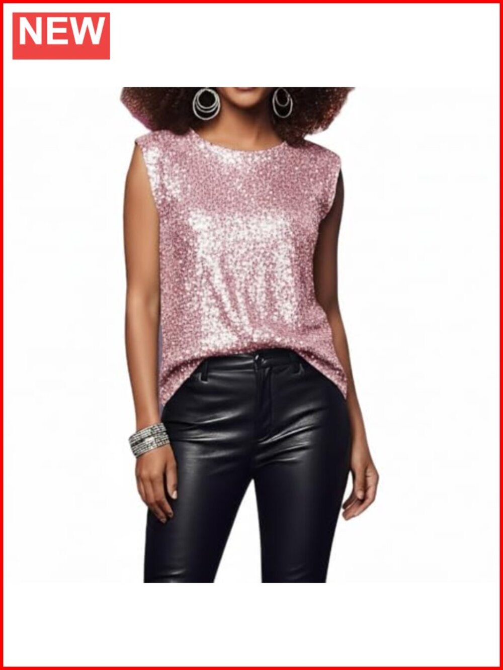 Sparkly Sequin Tank Top Sleeveless Scoop Neck Party Top